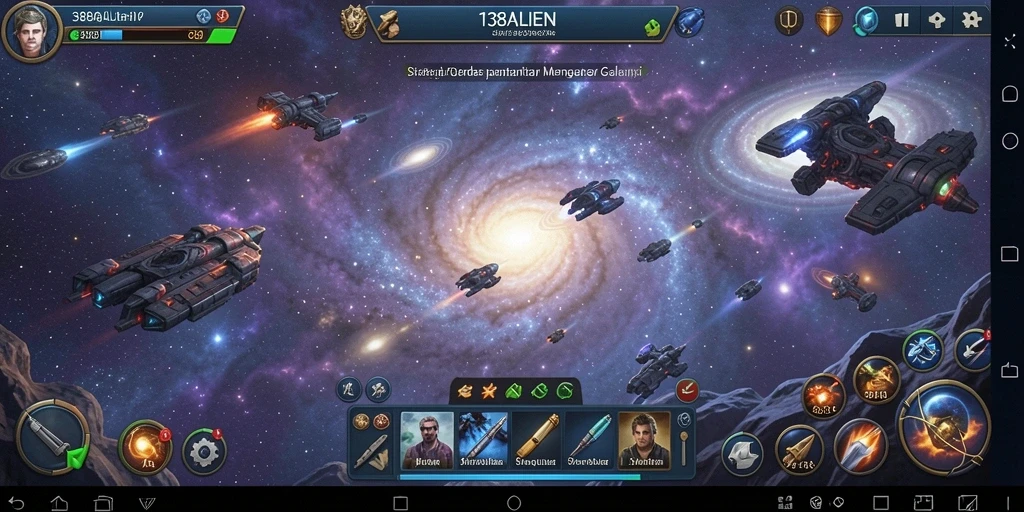 Screenshot utama gameplay 138ALIEN menampilkan pertempuran strategis yang intens.