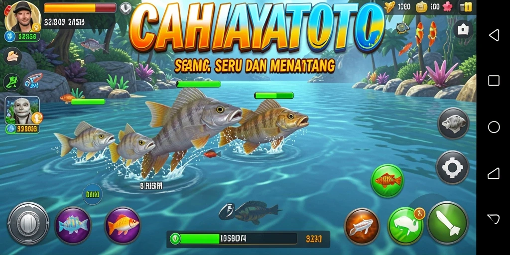 Tampilan gameplay CAHAYATOTO yang seru saat menangkap ikan.