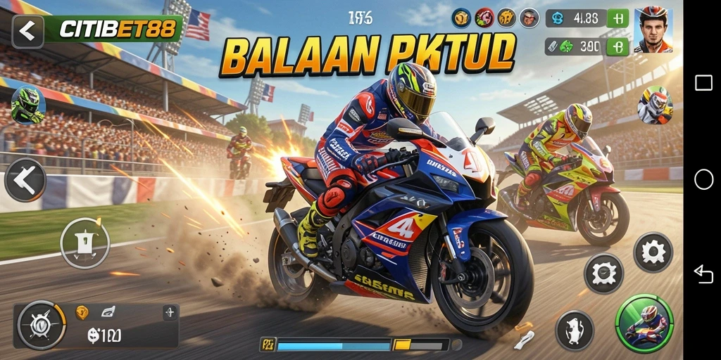 Tampilan gameplay balapan motor yang mendebarkan di CITIBET88.