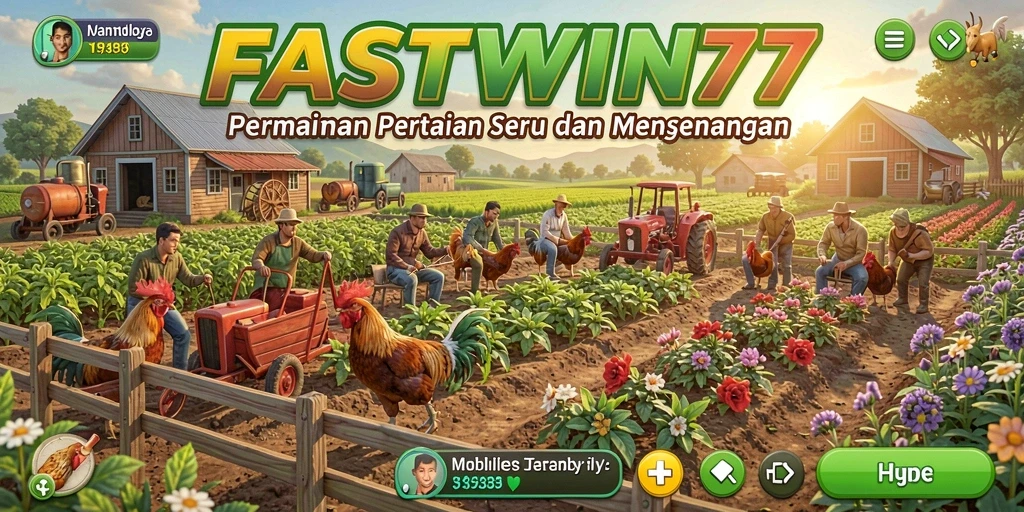 Screenshot menunjukkan pemain bercocok tanam di ladang subur dalam FASTWIN77.