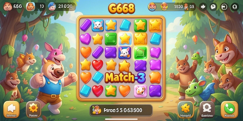 Tampilan menarik dari gameplay Match-3 G668.