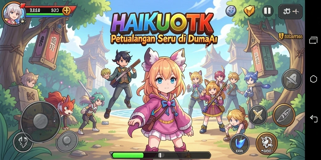 Tampilan screenshot gameplay HAIKUOTK yang dinamis dan penuh warna.