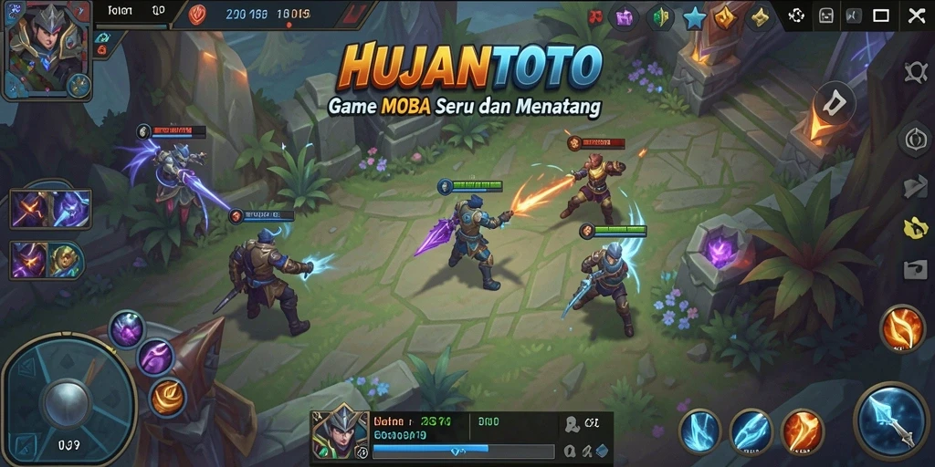 Screenshot HUJANTOTO menampilkan aksi seru di arena MOBA.