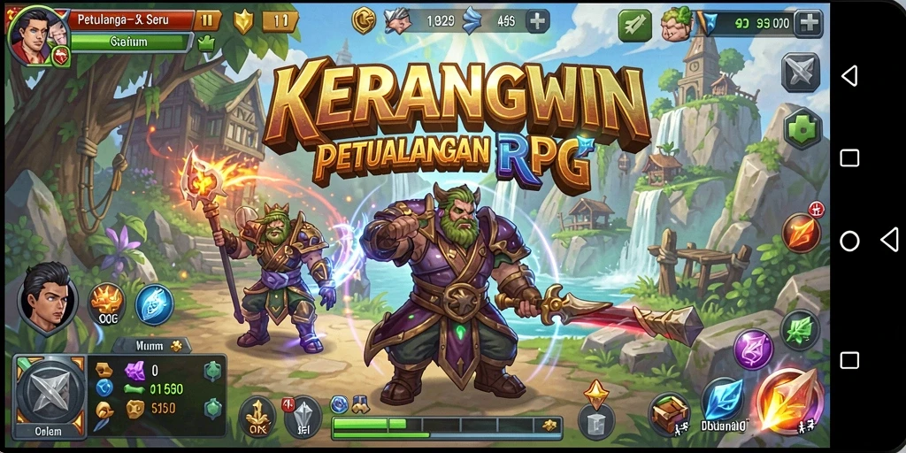 Tampilan gameplay menegangkan KERANGWIN dengan pertarungan epik dan eksplorasi mendalam.