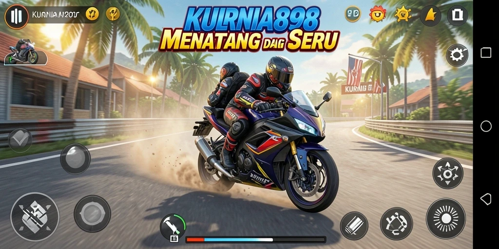Tampilan gameplay KURNIA898 dengan balapan motor yang intens.