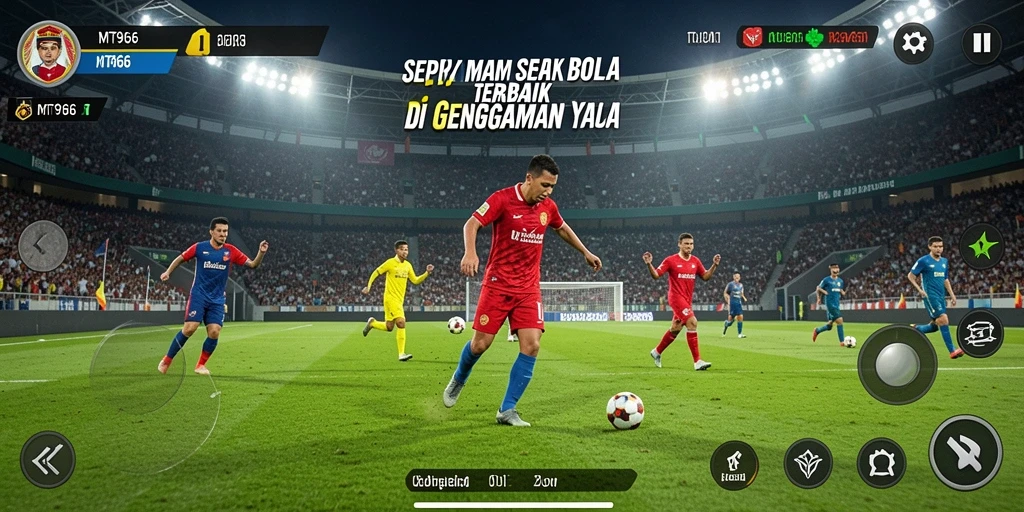 Screenshot utama MT966 menampilkan aksi seru dalam permainan sepak bola.
