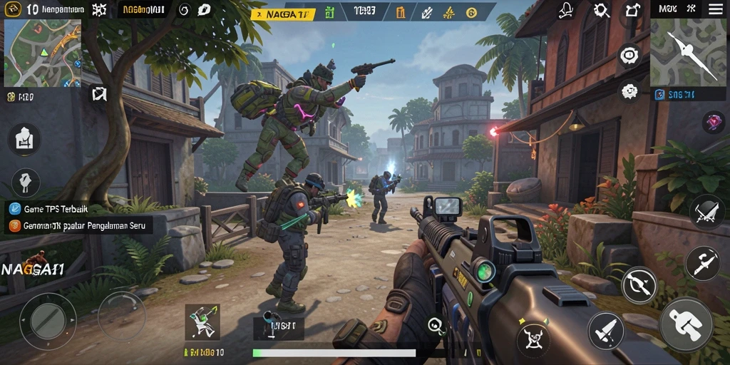 Tampilan inti gameplay NAGA11 dengan aksi tembak-menembak seru