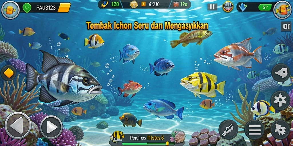 Screenshot utama PAUS123 menampilkan aksi menembak ikan yang seru.