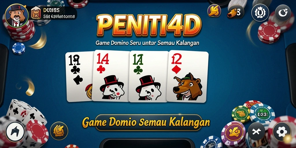 Screenshot utama PENITI4D yang menunjukkan aksi seru permainan Domino.
