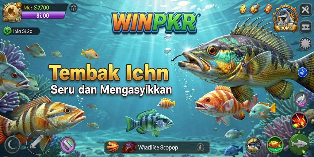 Screenshot gameplay seru dari WINPKR menampilkan aksi menembak ikan.